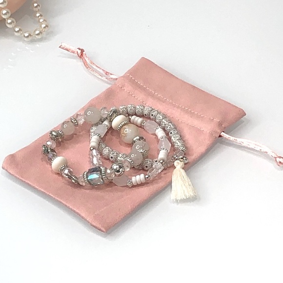 White Bohemian Butterfly Multi Layer Bracelets with Jewelry Pouch Gift Bag - Picture 6 of 8